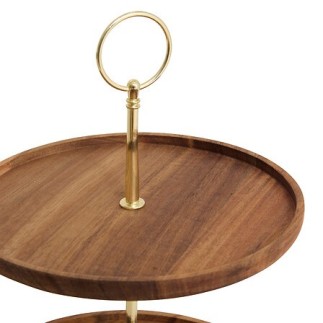 Serviteur 2 étages Mina Gold acacia et métal doré idéal pour une table de Noël