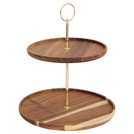 Serviteur 2 étages Mina Gold acacia et métal doré idéal pour une table de Noël
