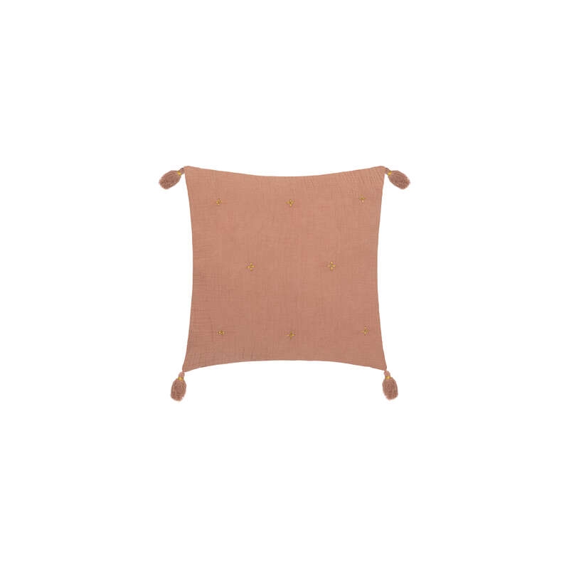 COUSSIN GAZE COTON BRODERIE OR ROSE 40X40CM