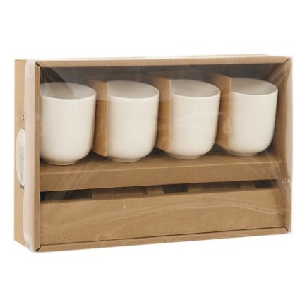 Coffret Elégance 4 tasses 10 cl et plateau acacia long 25 cm