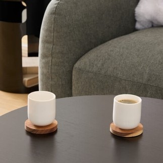 Coffret Elégance 4 tasses 10 cl et plateau acacia long 25 cm