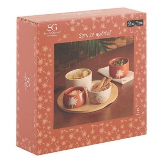 Service apéritif 5 pièces Sunshine plateau bambou