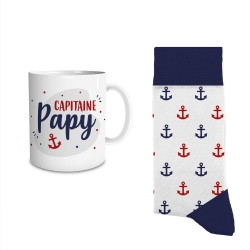 Coffret Mug Chaussettes "Capitaine Papy"