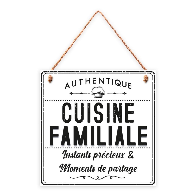 Plaque Bois "Cuisine familiale" 20x20cm