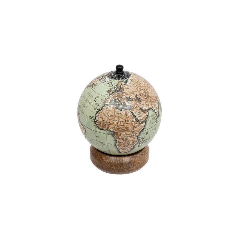 Globe terrestre sur un socle en manguier