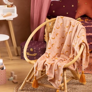 Plaid nomade lune flanelle rose