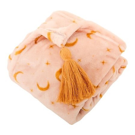 Plaid nomade lune flanelle rose