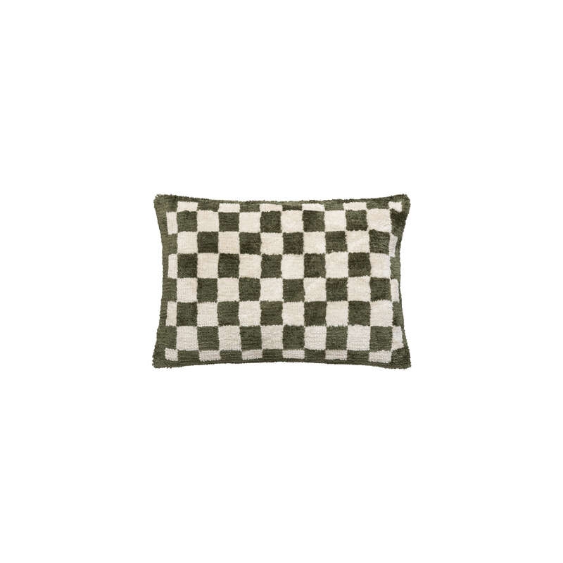 Coussin damier Family corner 38 x 58 cm tufte kaki