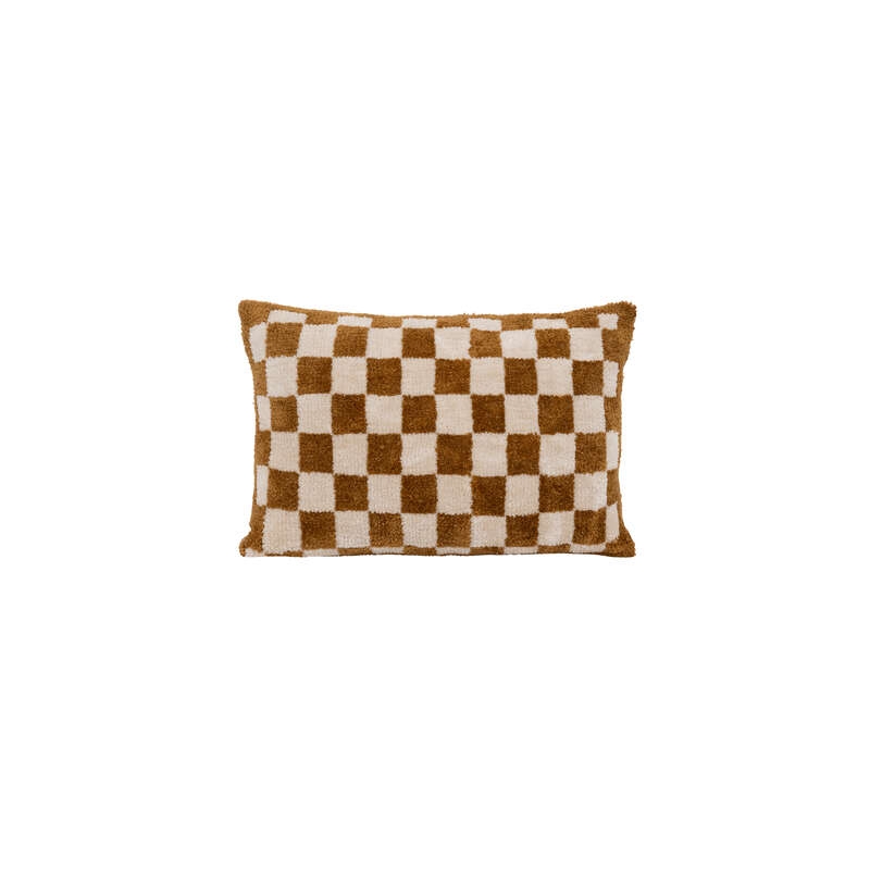 Coussin damier Family corner 38 x 58 cm tufte ocre