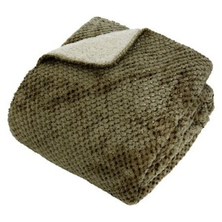 Plaid Lyno 130 x 170 cm flanelle et sherpa vert kaki