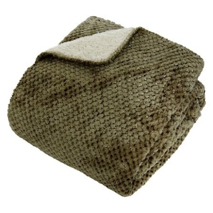 Plaid Lyno 130 x 170 cm flanelle et sherpa vert kaki