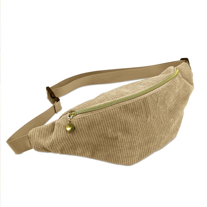 Sac Banane Velours Cotele Beige