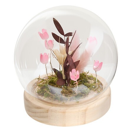 Compo fleurs séchées Stila globe LED rose Compo fleurs séchées Stila globe LED rose