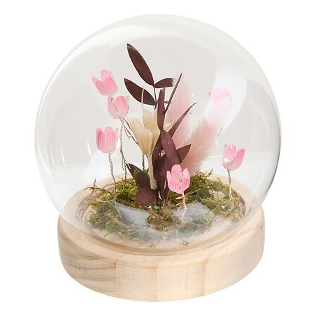 Compo fleurs séchées Stila globe LED rose