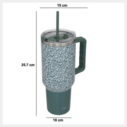 Mug isotherme 1,2 l inox fleuris bleu vert