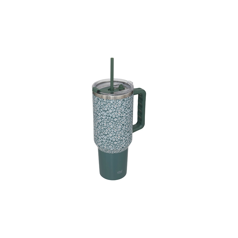 Mug isotherme 1,2 l inox fleuris bleu vert