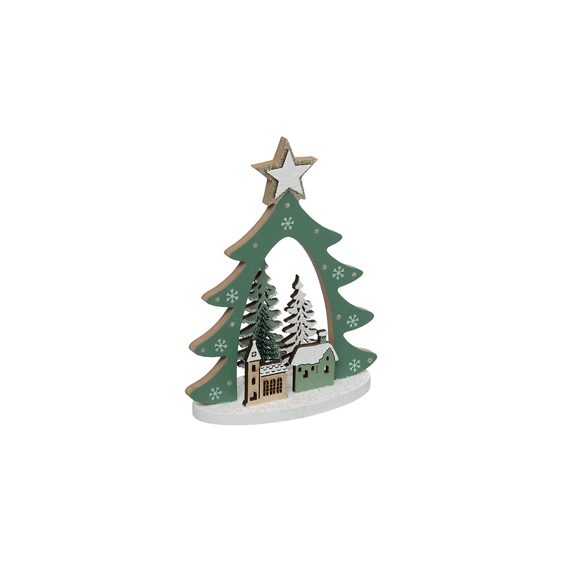 Paysage dans un sapin haut 20 cm bois