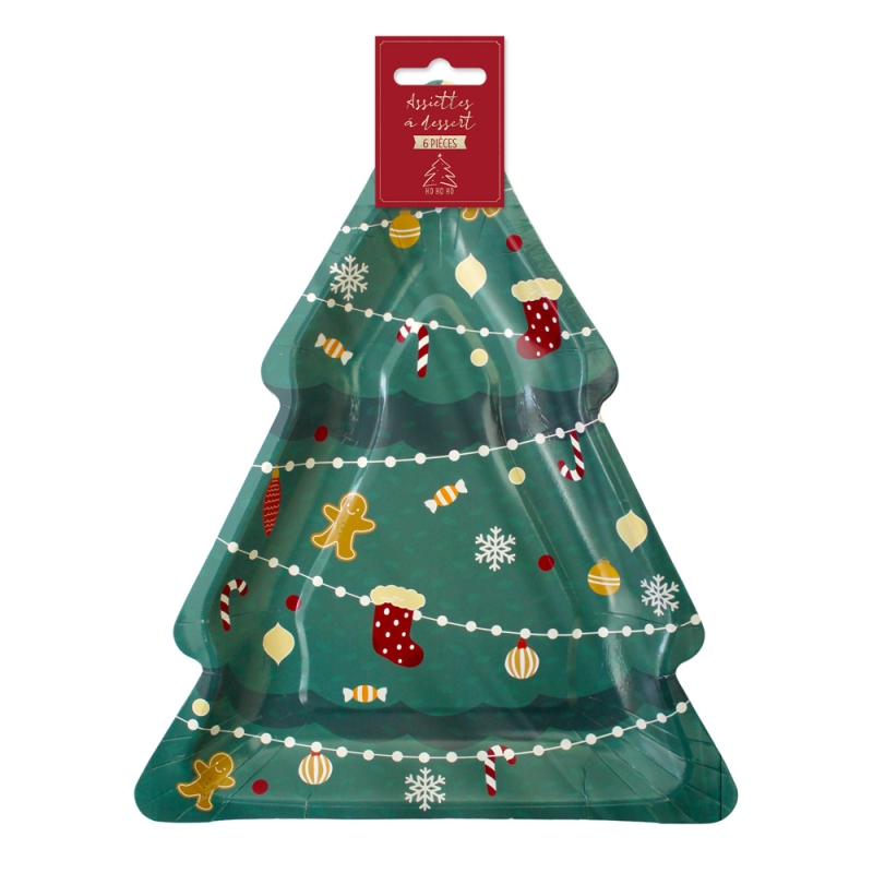 Pack 6 assiettes a dessert sapin de noel