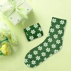 Chaussettes Courtes Paillettes Vert Fleur