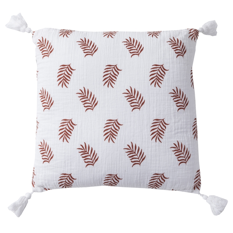 Coussin imprimé double gaze blanc terracotta 40x40cm