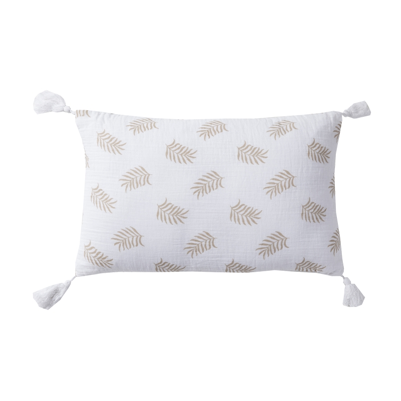 COUSSIN IMPRIMÉ TAUPE DOUBLE GAZE BLANC 30X50CM