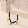 COLLIER CHAINE SIMPLE AVEC PIERRE ONYX NOIR ET FEUILLAGES OR