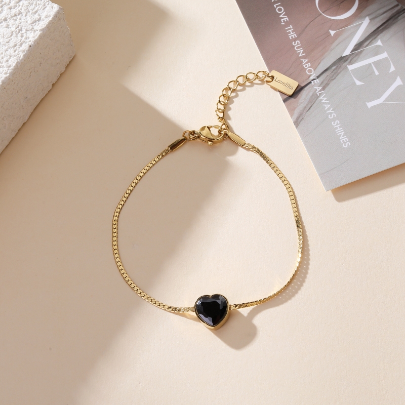 Bracelet simple coeur avec pierre Gold Black or