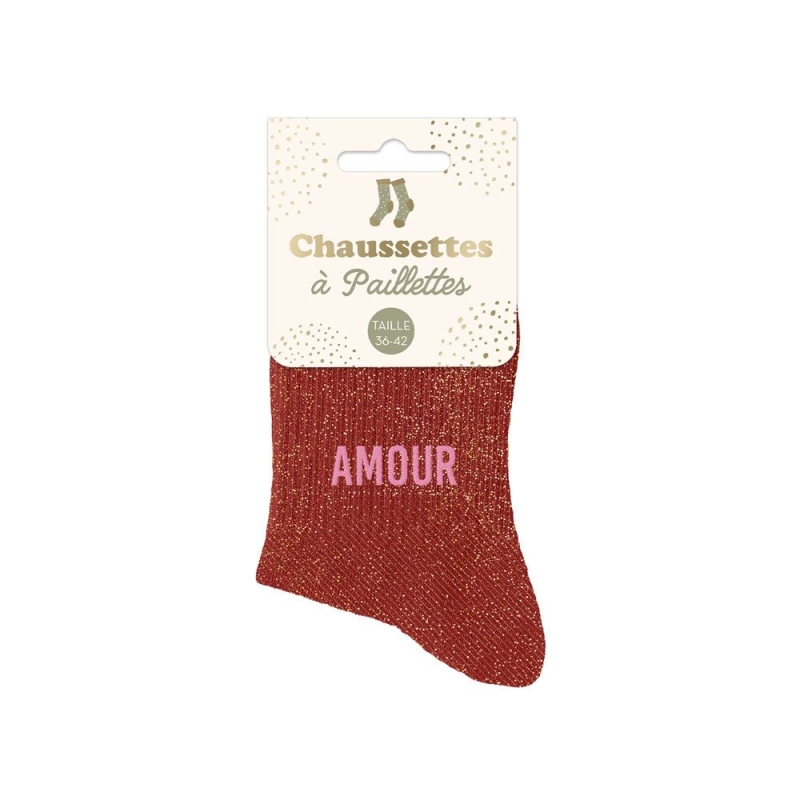 Chaussettes Paillettes Amour Rouge