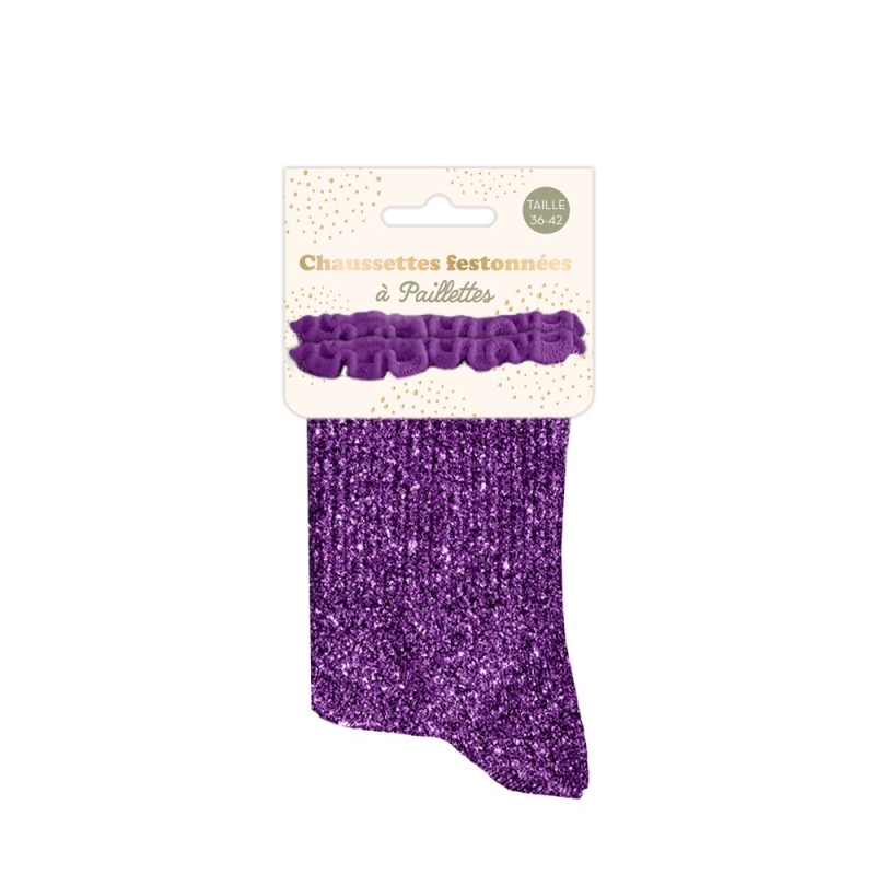 Chaussettes Feston Courtes Paillettes Violet