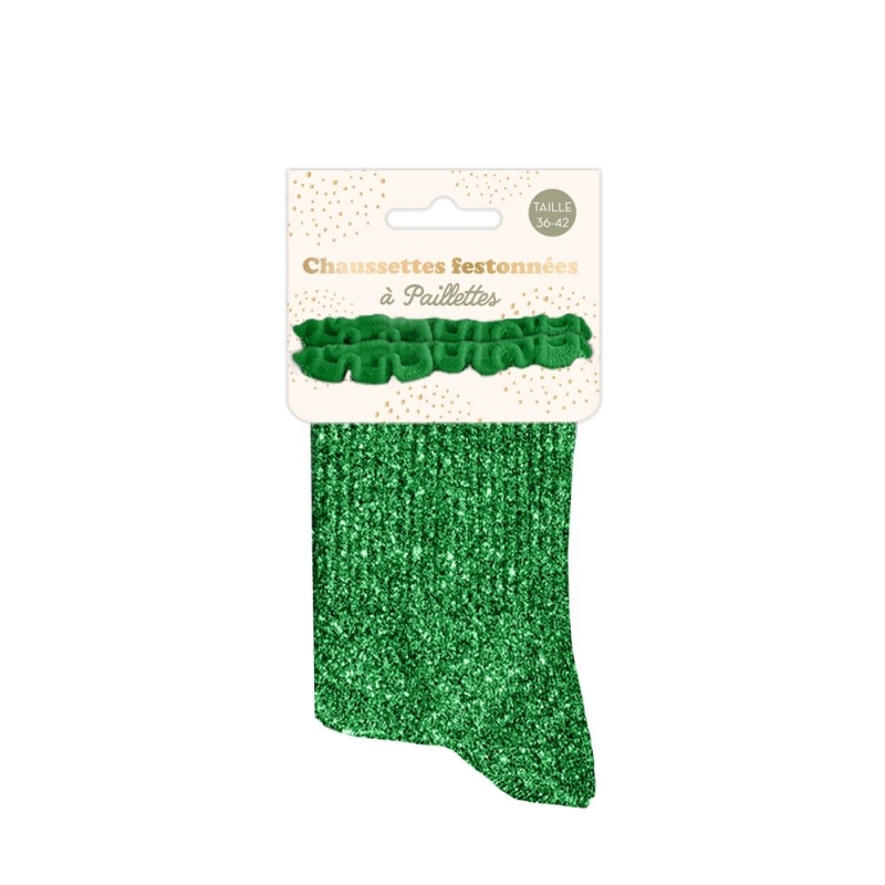 Chaussettes Feston Courtes Paillettes Vert