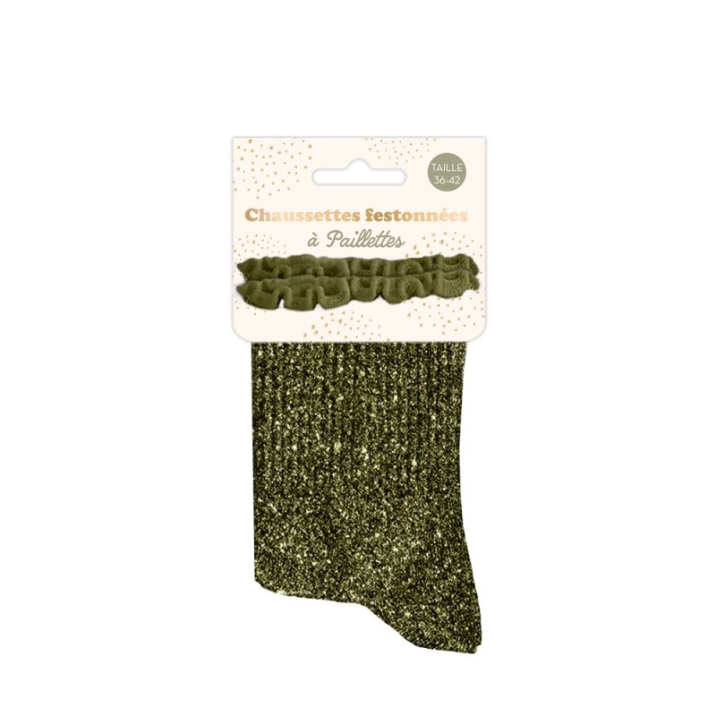 Chaussettes Feston Courtes Paillettes Kaki