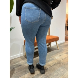 Jeans bleu mon fit brodé fleurs curvy