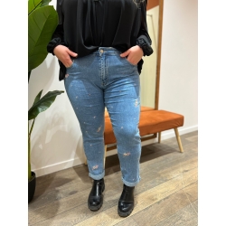 Jeans bleu mon fit brodé fleurs curvy