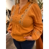 TOP BOUTONNÉ COTON AVEC BRODERIE ETHNIQUE CAMEL CURVY