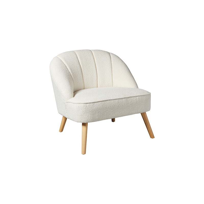 Fauteuil Naova bouclette pieds bois blanc