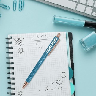 Stylo paillettes bleu casse pieds