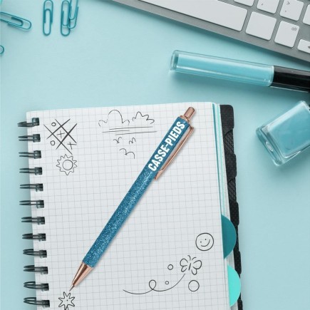 Stylo paillettes bleu casse pieds