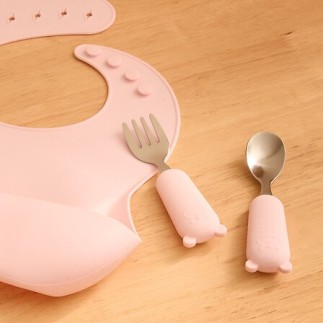 Set couverts cuillère et fourchette Yum long 16,5 cm rose pour enfant