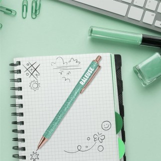 Stylo paillettes turquoise raleuse