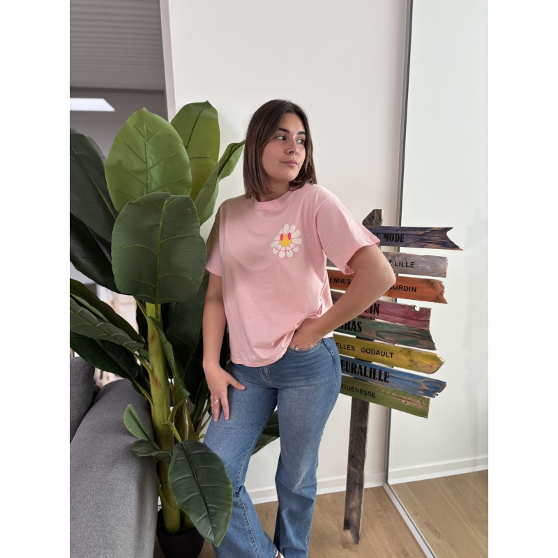 T-shirt Coloré "Good vibes only " Rose