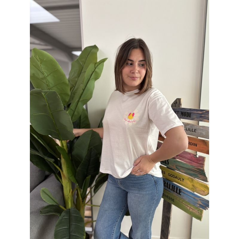 T-shirt Coloré "Good vibes only " Blanc