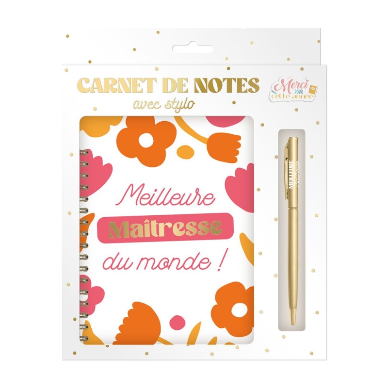 Coffret carnet stylo maitresse