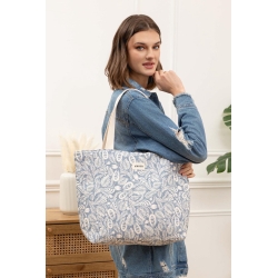 Grand sac bleu et blanc - Motifs Feuilles