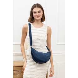 Sac banane velour bleu foncé demi lune