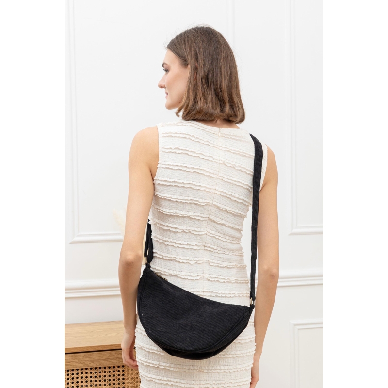 Sac banane velour noir demi lune