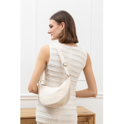 Sac banane velour beige demi lune