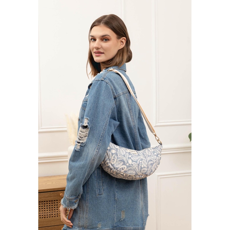 Sac banane imprimé demi lune bleu