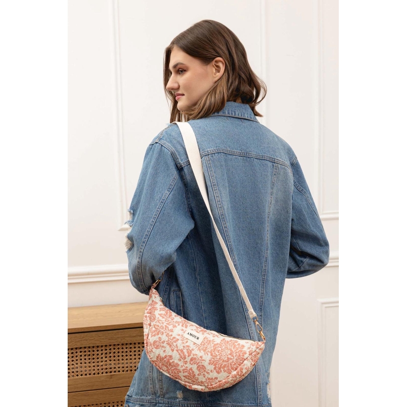 Sac banane imprimé floral demi lune orange