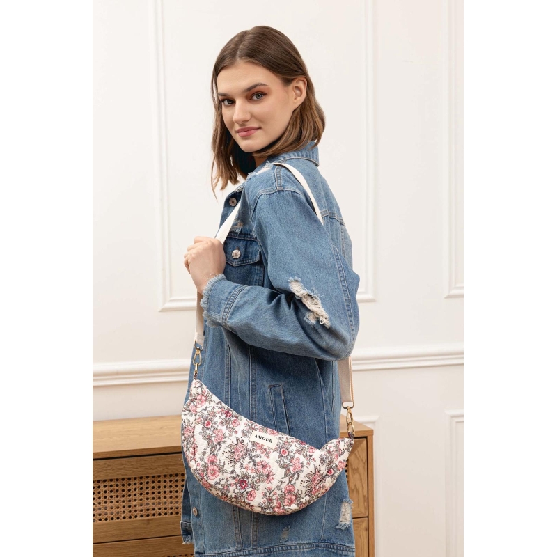 Sac banane motif floral demi lune rouge