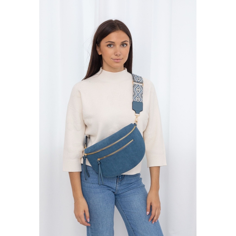 Sac banane velour bandouliere tissé